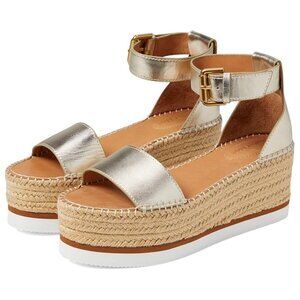 See By Chloe Metallic Gold Leather Espadrille Wedge Sandals Womens Size eu42
